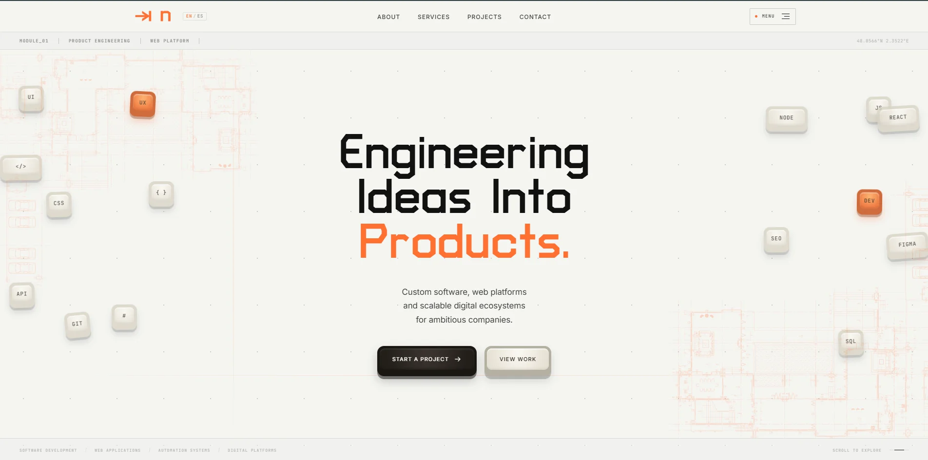 ncode digital — Interfaz web del sitio desarrollado